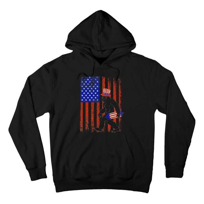 Bigfoot Fireworks Merica 4th of July USA Flag Patriotic Hoodie