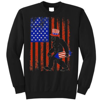 Bigfoot Fireworks Merica 4th of July USA Flag Patriotic Sweatshirt