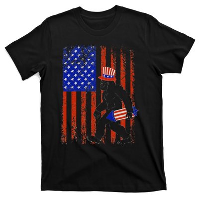 Bigfoot Fireworks Merica 4th of July USA Flag Patriotic T-Shirt