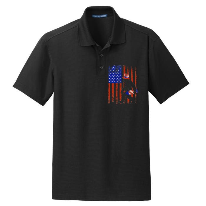 Bigfoot Fireworks Merica 4th of July USA Flag Patriotic Dry Zone Grid Polo