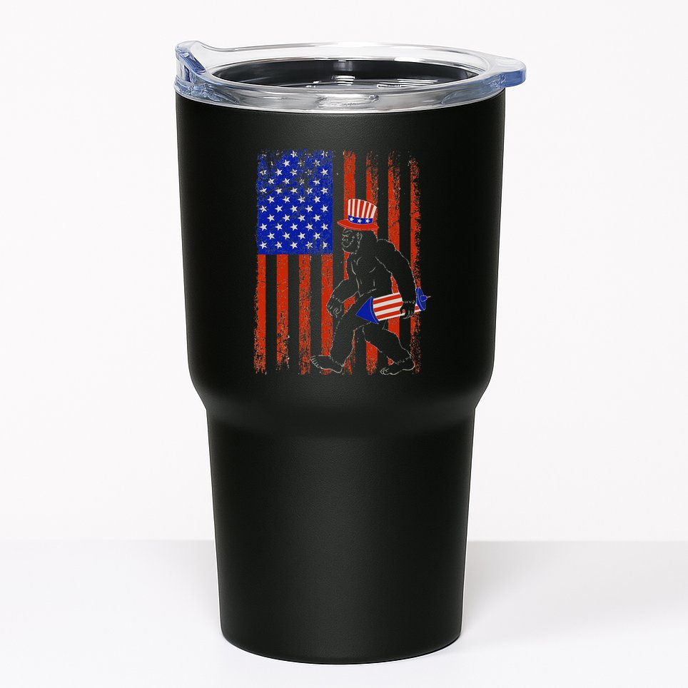 Bigfoot Fireworks Merica 4th of July USA Flag Patriotic Tumbler