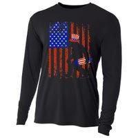 Bigfoot Fireworks Merica 4th of July USA Flag Patriotic Cooling Performance Long Sleeve Crew