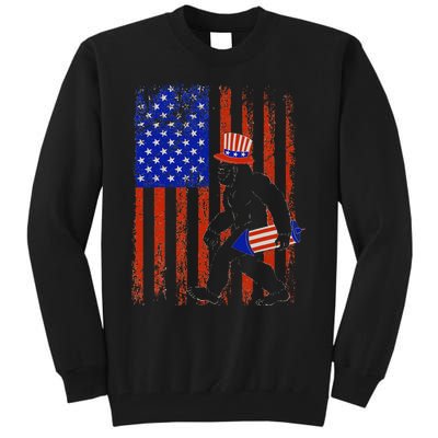 Bigfoot Fireworks Merica 4th of July USA Flag Patriotic Tall Sweatshirt