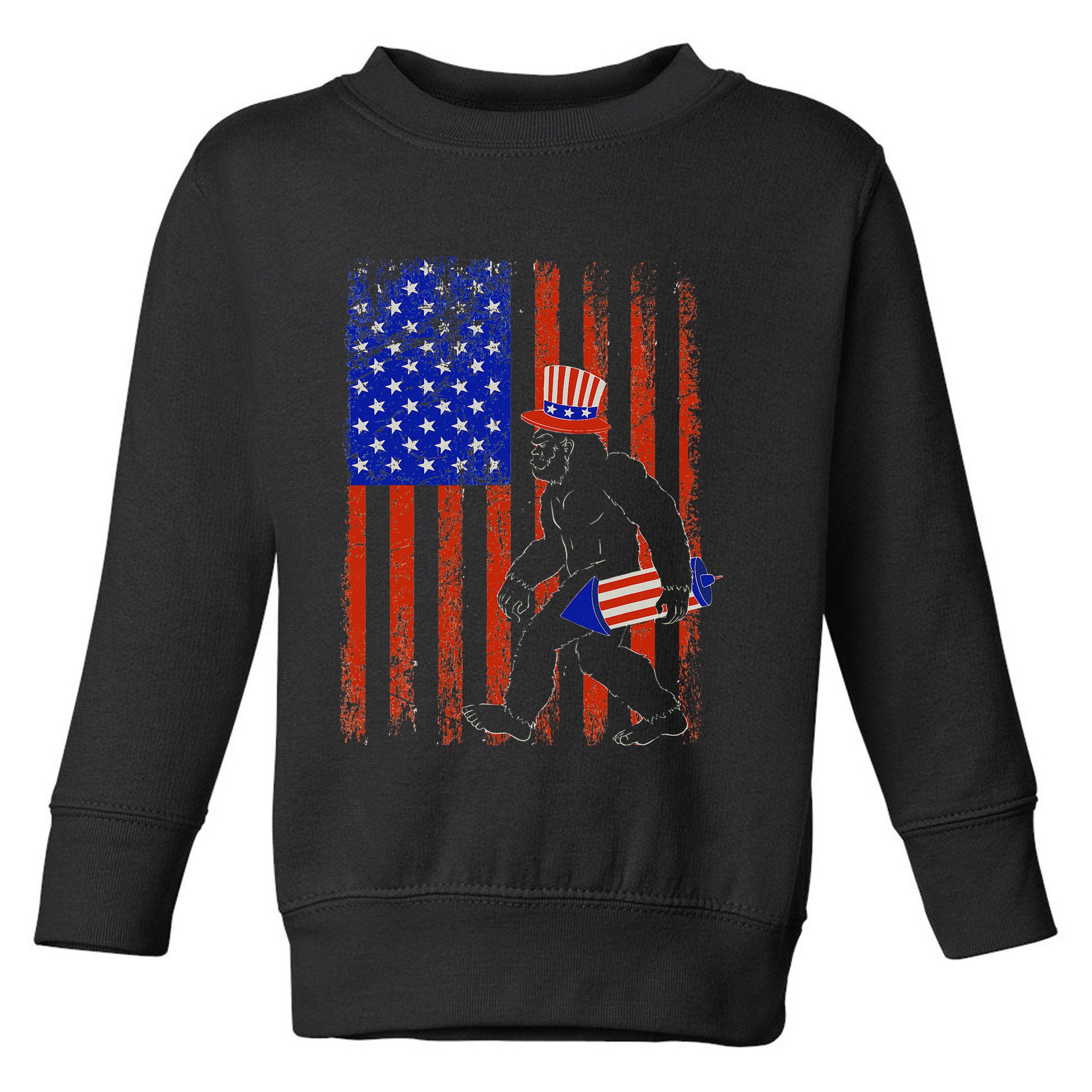 Bigfoot Fireworks Merica 4th of July USA Flag Patriotic Toddler Sweatshirt