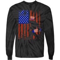 Bigfoot Fireworks Merica 4th of July USA Flag Patriotic Tie-Dye Long Sleeve Shirt