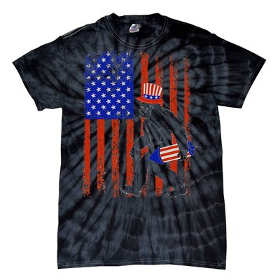 Bigfoot Fireworks Merica 4th of July USA Flag Patriotic Tie-Dye T-Shirt