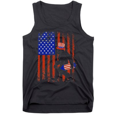 Bigfoot Fireworks Merica 4th of July USA Flag Patriotic Tank Top