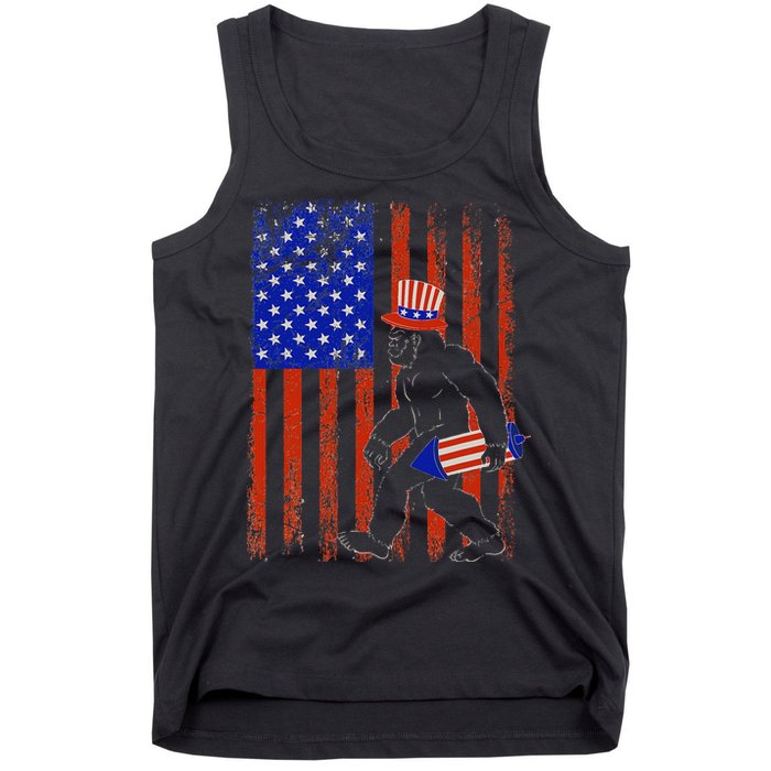 Bigfoot Fireworks Merica 4th of July USA Flag Patriotic Tank Top