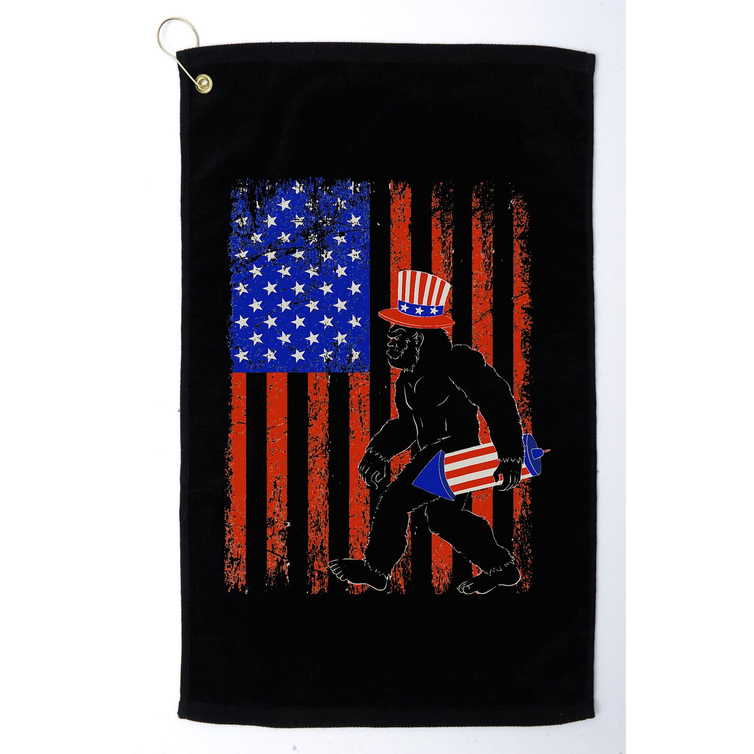 Bigfoot Fireworks Merica 4th of July USA Flag Patriotic Golf Towel