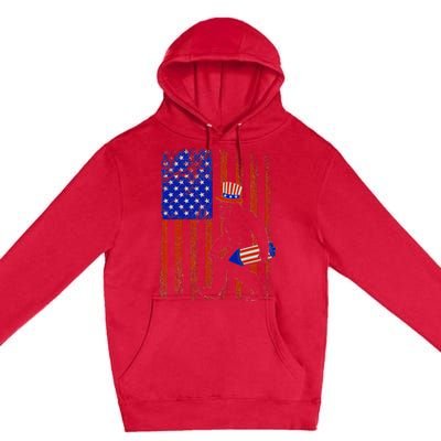 Bigfoot Fireworks Merica 4th of July USA Flag Patriotic Premium Pullover Hoodie