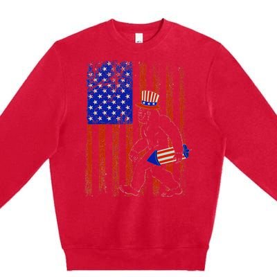 Bigfoot Fireworks Merica 4th of July USA Flag Patriotic Premium Crewneck Sweatshirt