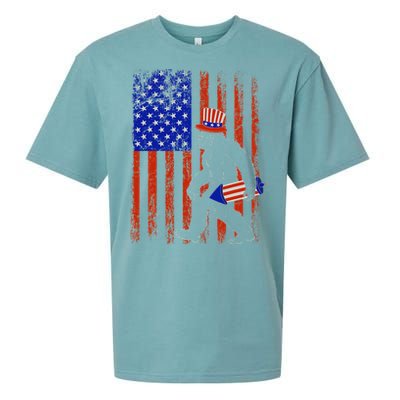 Bigfoot Fireworks Merica 4th of July USA Flag Patriotic Sueded Cloud Jersey T-Shirt