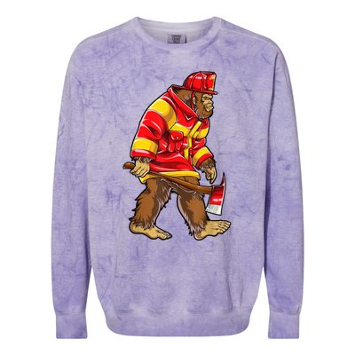 Bigfoot Firefighter Men Thin Red Line Sasquatch Lover Colorblast Crewneck Sweatshirt