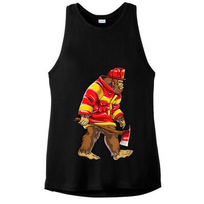 Bigfoot Firefighter Men Thin Red Line Sasquatch Lover Ladies PosiCharge Tri-Blend Wicking Tank
