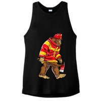 Bigfoot Firefighter Men Thin Red Line Sasquatch Lover Ladies PosiCharge Tri-Blend Wicking Tank