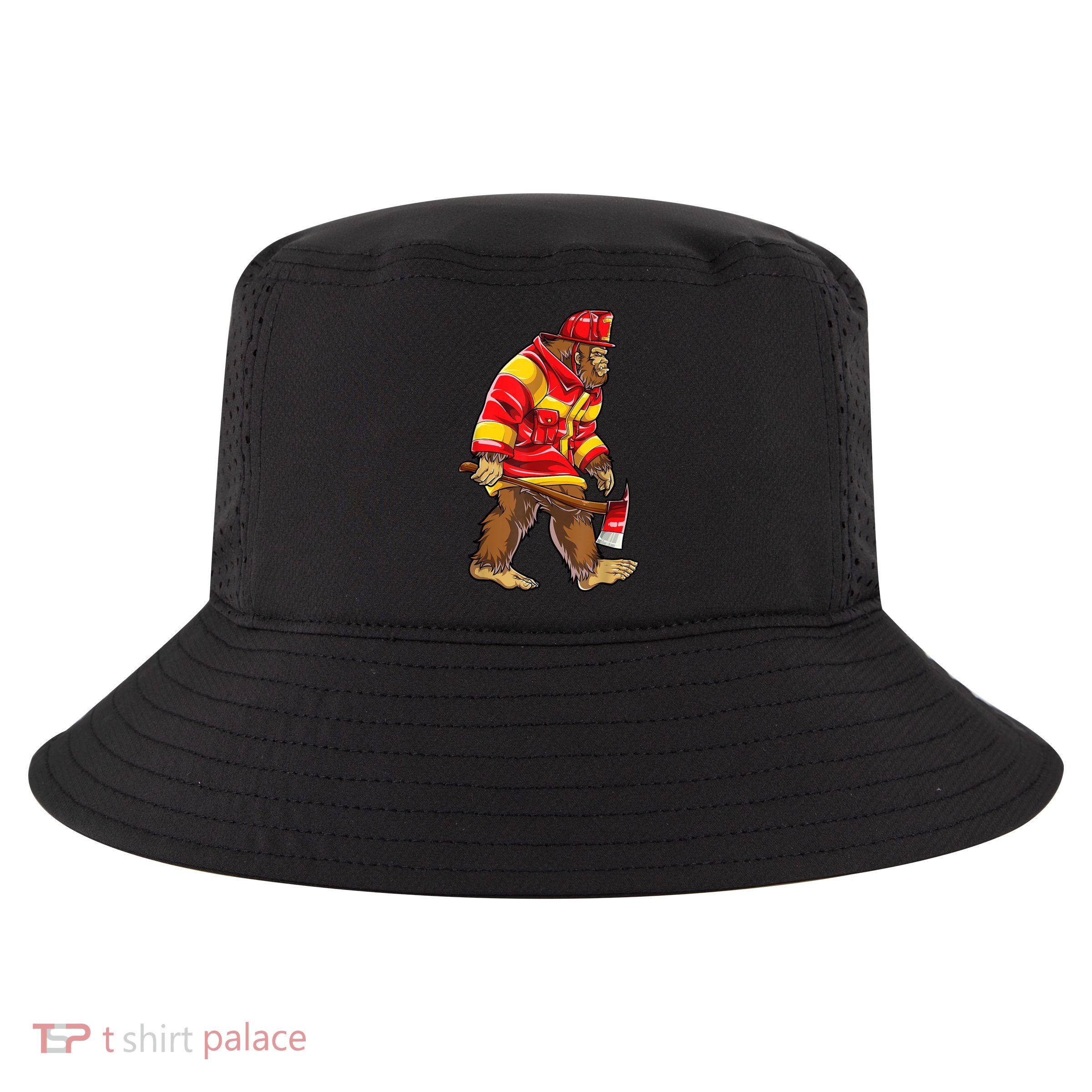Bigfoot Firefighter Men Thin Red Line Sasquatch Lover Cool Comfort Performance Bucket Hat