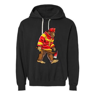 Bigfoot Firefighter Men Thin Red Line Sasquatch Lover Garment-Dyed Fleece Hoodie