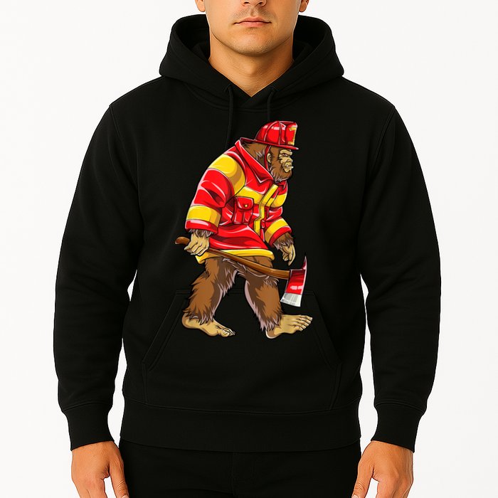 Bigfoot Firefighter Men Thin Red Line Sasquatch Lover Hoodie