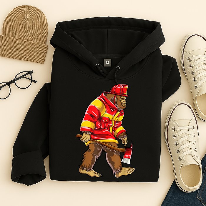 Bigfoot Firefighter Men Thin Red Line Sasquatch Lover Hoodie