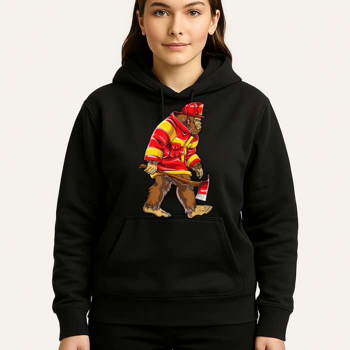 Bigfoot Firefighter Men Thin Red Line Sasquatch Lover Hoodie