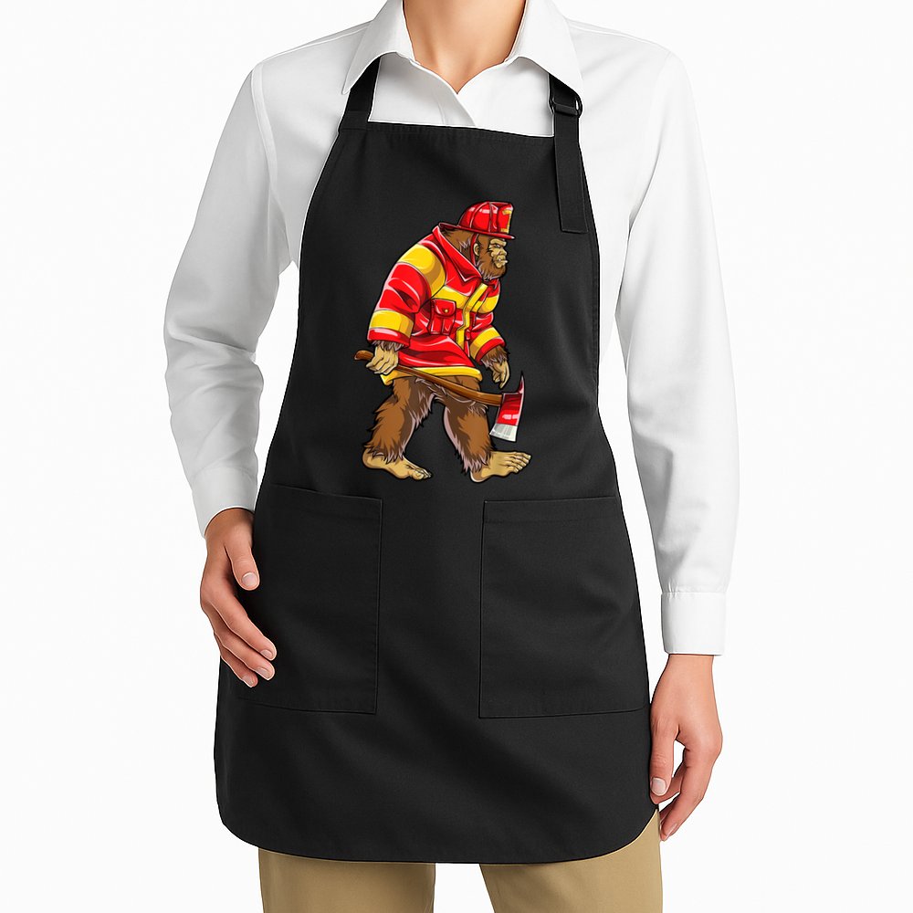 Bigfoot Firefighter Men Thin Red Line Sasquatch Lover Apron
