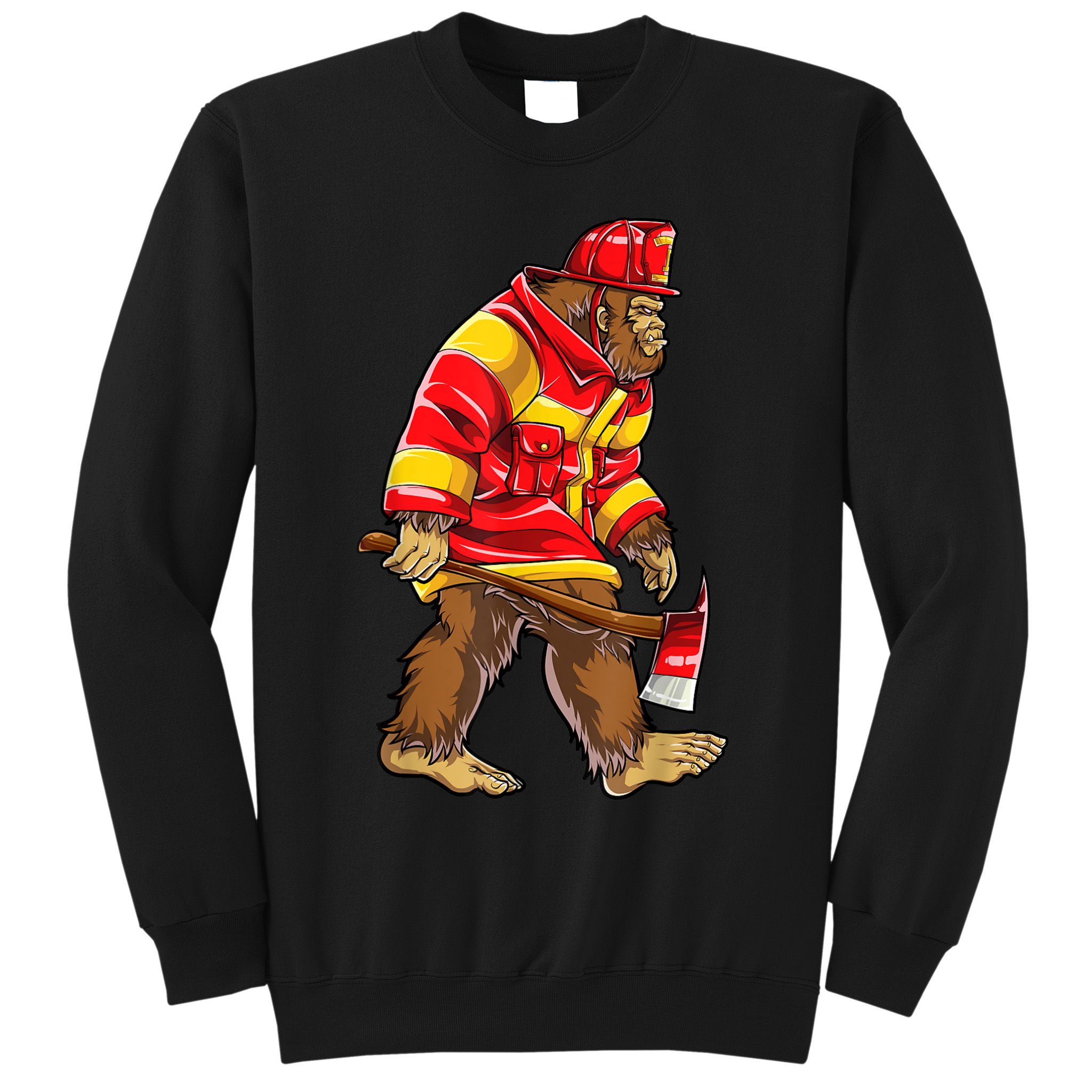 Bigfoot Firefighter Men Thin Red Line Sasquatch Lover Sweatshirt