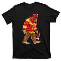 Bigfoot Firefighter Men Thin Red Line Sasquatch Lover T-Shirt