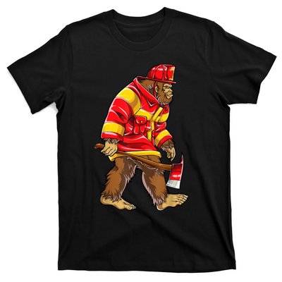 Bigfoot Firefighter Men Thin Red Line Sasquatch Lover T-Shirt