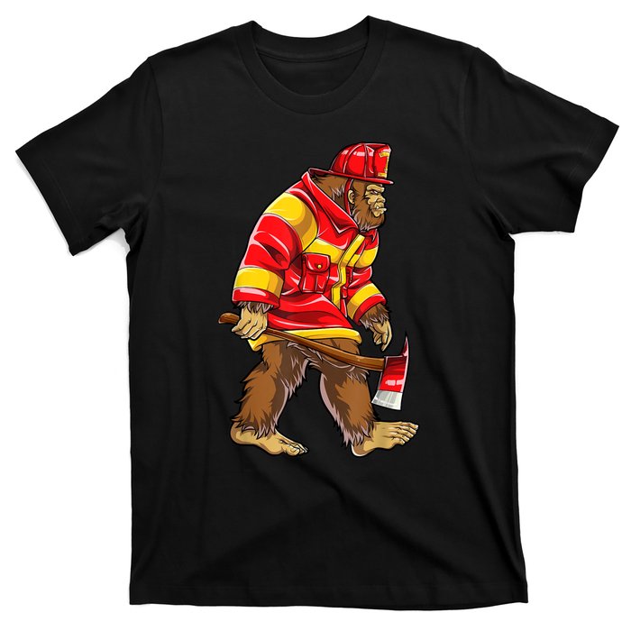 Bigfoot Firefighter Men Thin Red Line Sasquatch Lover T-Shirt