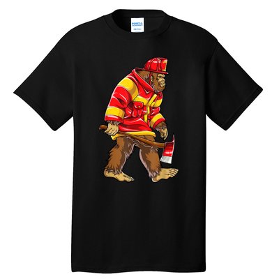 Bigfoot Firefighter Men Thin Red Line Sasquatch Lover Tall T-Shirt