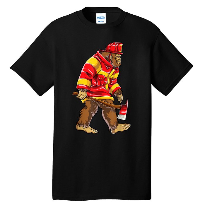 Bigfoot Firefighter Men Thin Red Line Sasquatch Lover Tall T-Shirt