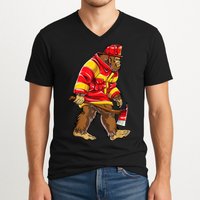 Bigfoot Firefighter Men Thin Red Line Sasquatch Lover V-Neck T-Shirt