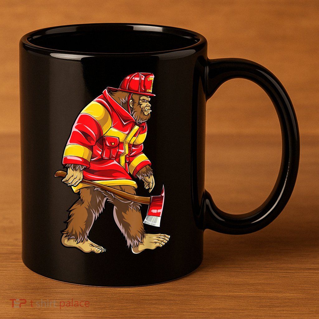 Bigfoot Firefighter Men Thin Red Line Sasquatch Lover 11oz C Handle Ceramic Mug