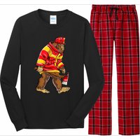 Bigfoot Firefighter Men Thin Red Line Sasquatch Lover Long Sleeve Pajama Set