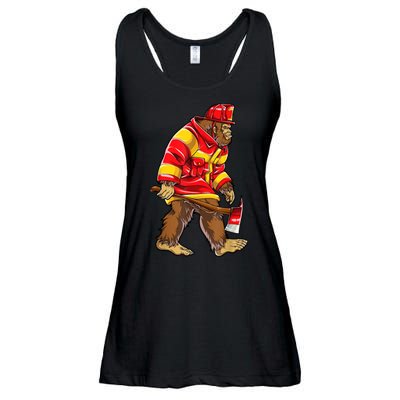 Bigfoot Firefighter Men Thin Red Line Sasquatch Lover Ladies Essential Flowy Tank