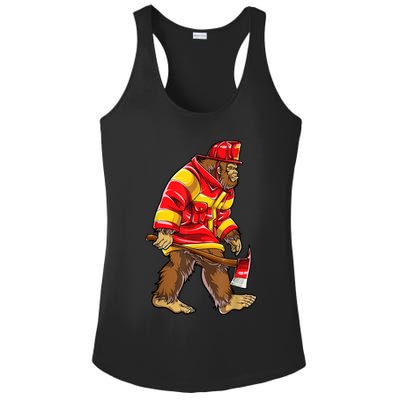 Bigfoot Firefighter Men Thin Red Line Sasquatch Lover Ladies PosiCharge Competitor Racerback Tank