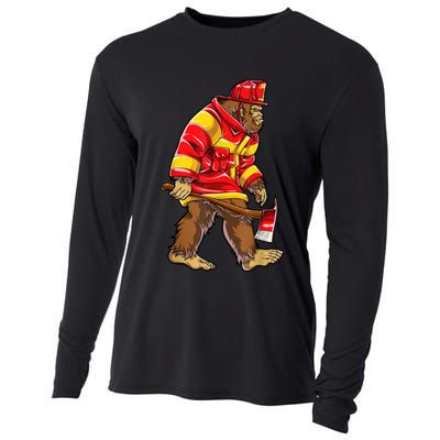 Bigfoot Firefighter Men Thin Red Line Sasquatch Lover Cooling Performance Long Sleeve Crew