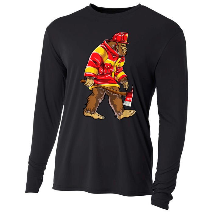 Bigfoot Firefighter Men Thin Red Line Sasquatch Lover Cooling Performance Long Sleeve Crew