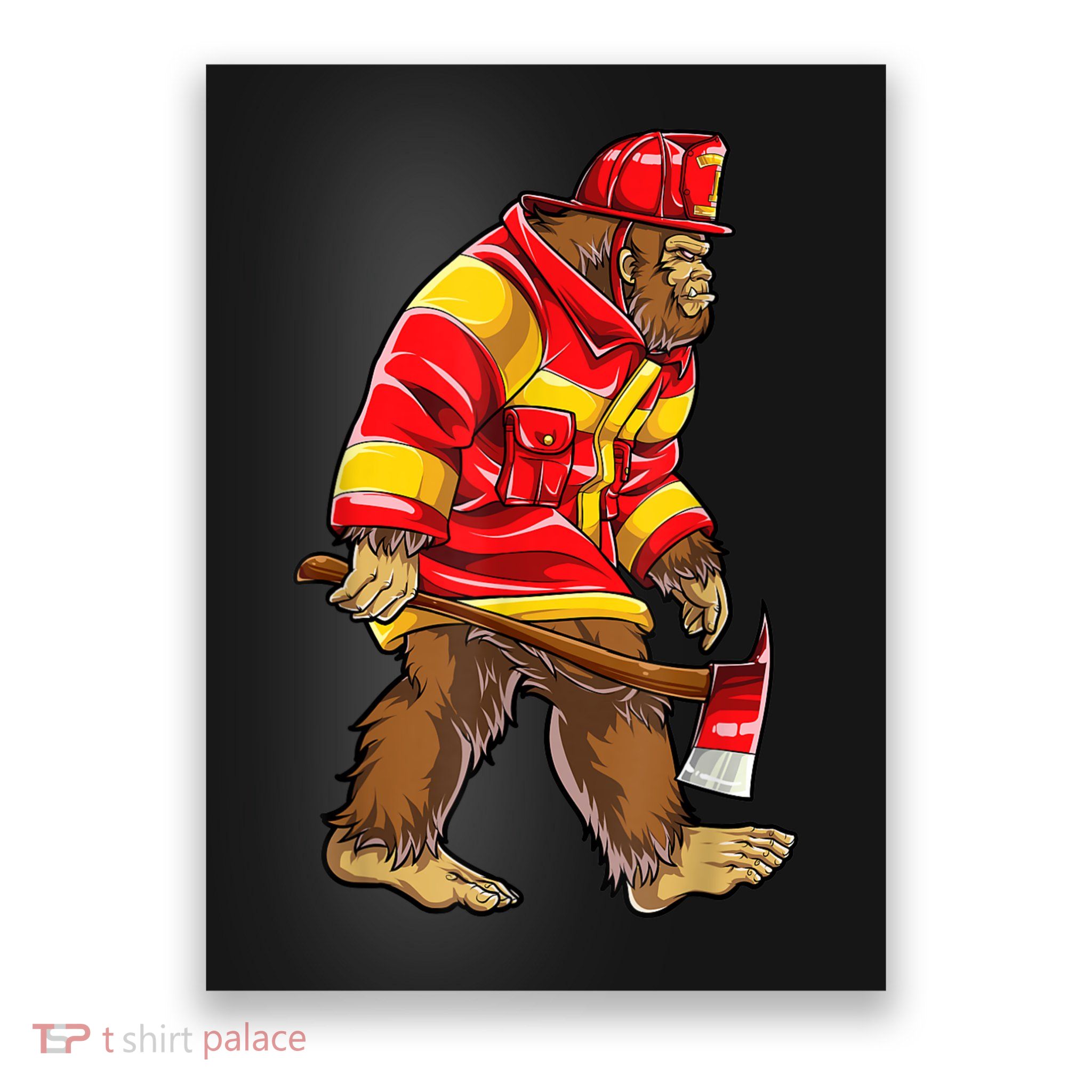 Bigfoot Firefighter Men Thin Red Line Sasquatch Lover Poster