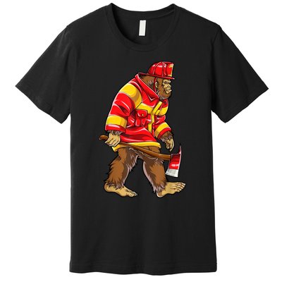 Bigfoot Firefighter Men Thin Red Line Sasquatch Lover Premium T-Shirt