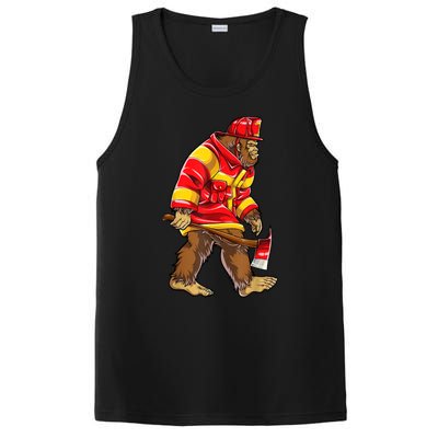 Bigfoot Firefighter Men Thin Red Line Sasquatch Lover PosiCharge Competitor Tank