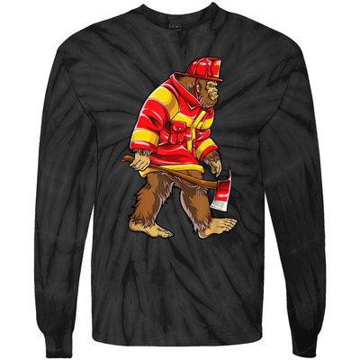 Bigfoot Firefighter Men Thin Red Line Sasquatch Lover Tie-Dye Long Sleeve Shirt