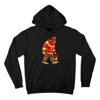 Bigfoot Firefighter Men Thin Red Line Sasquatch Lover Tall Hoodie