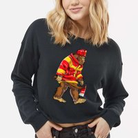 Bigfoot Firefighter Men Thin Red Line Sasquatch Lover Cropped Pullover Crew