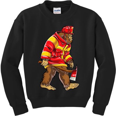 Bigfoot Firefighter Men Thin Red Line Sasquatch Lover Kids Sweatshirt