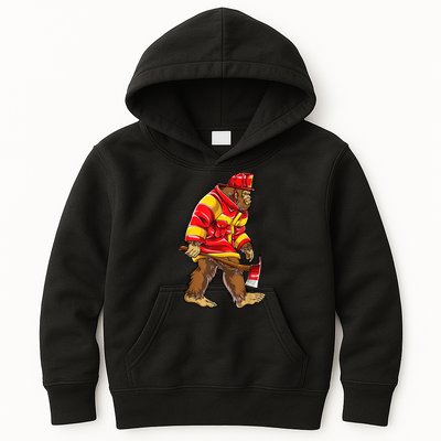 Bigfoot Firefighter Men Thin Red Line Sasquatch Lover Kids Hoodie