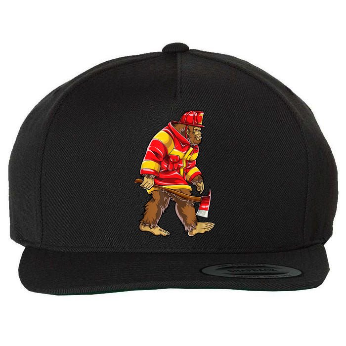 Bigfoot Firefighter Men Thin Red Line Sasquatch Lover Wool Snapback Cap