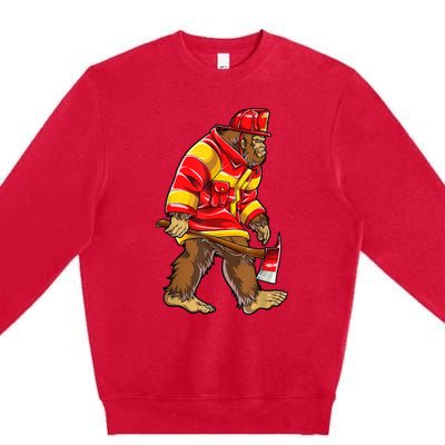 Bigfoot Firefighter Men Thin Red Line Sasquatch Lover Premium Crewneck Sweatshirt