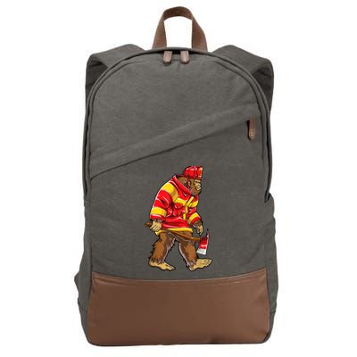 Bigfoot Firefighter Men Thin Red Line Sasquatch Lover Cotton Canvas Backpack
