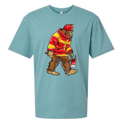 Bigfoot Firefighter Men Thin Red Line Sasquatch Lover Sueded Cloud Jersey T-Shirt